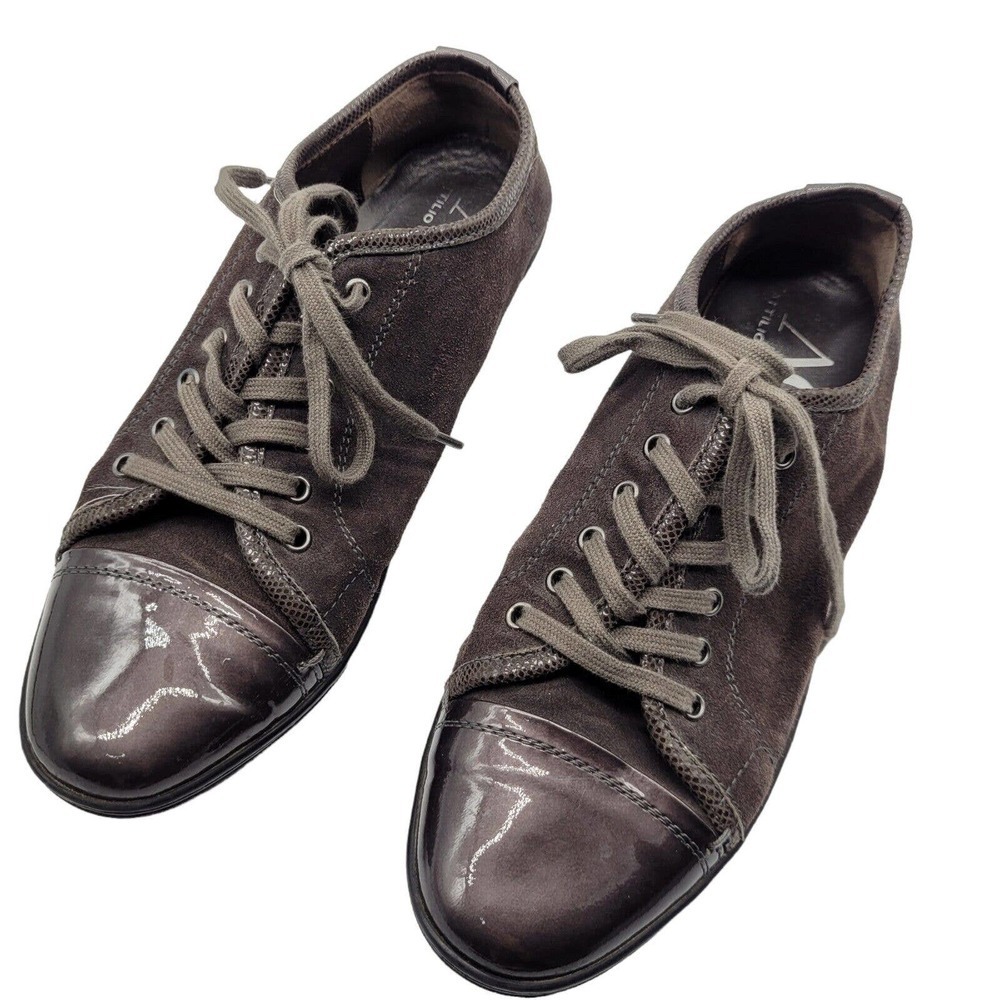 AGL Womens Resort brown Suede Cap Toe Lace Up Leather Low-Top Sneakers 38.5 8.5
